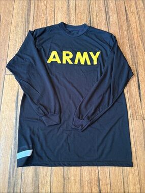 ARMY Long Sleeve T-Shirt PT Physical Training Black Yellow Mens Medium M